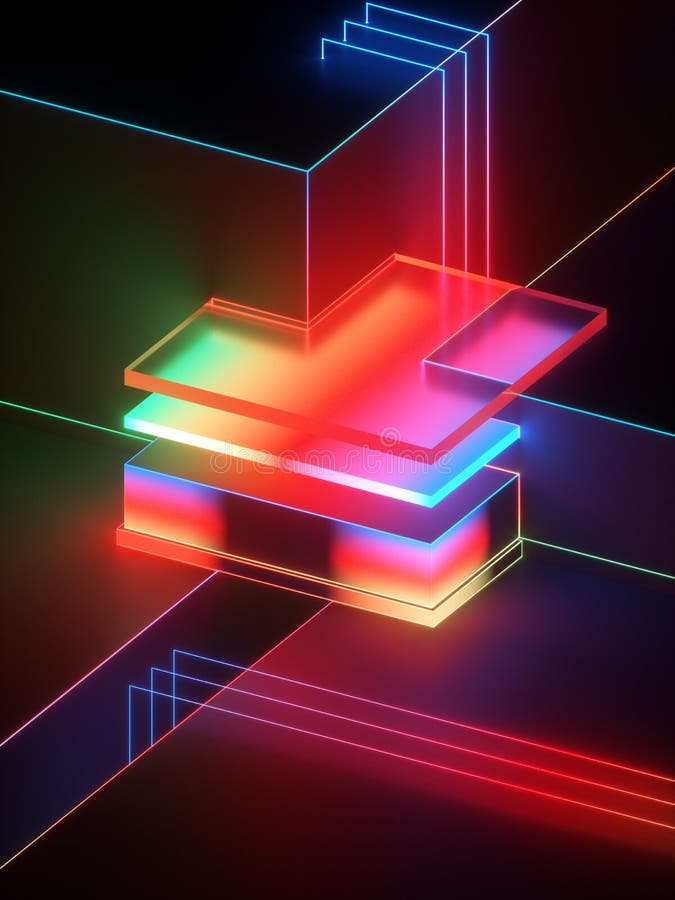 3d翻译,现代抽象几何背景,minimalistic嘲笑,发光霓虹灯,空的陈列室,减速火箭 向量例证 3d翻译,现代抽象几何背景,minimalistic嘲笑,发光霓虹灯,空的陈列室,减速火箭 向量例证